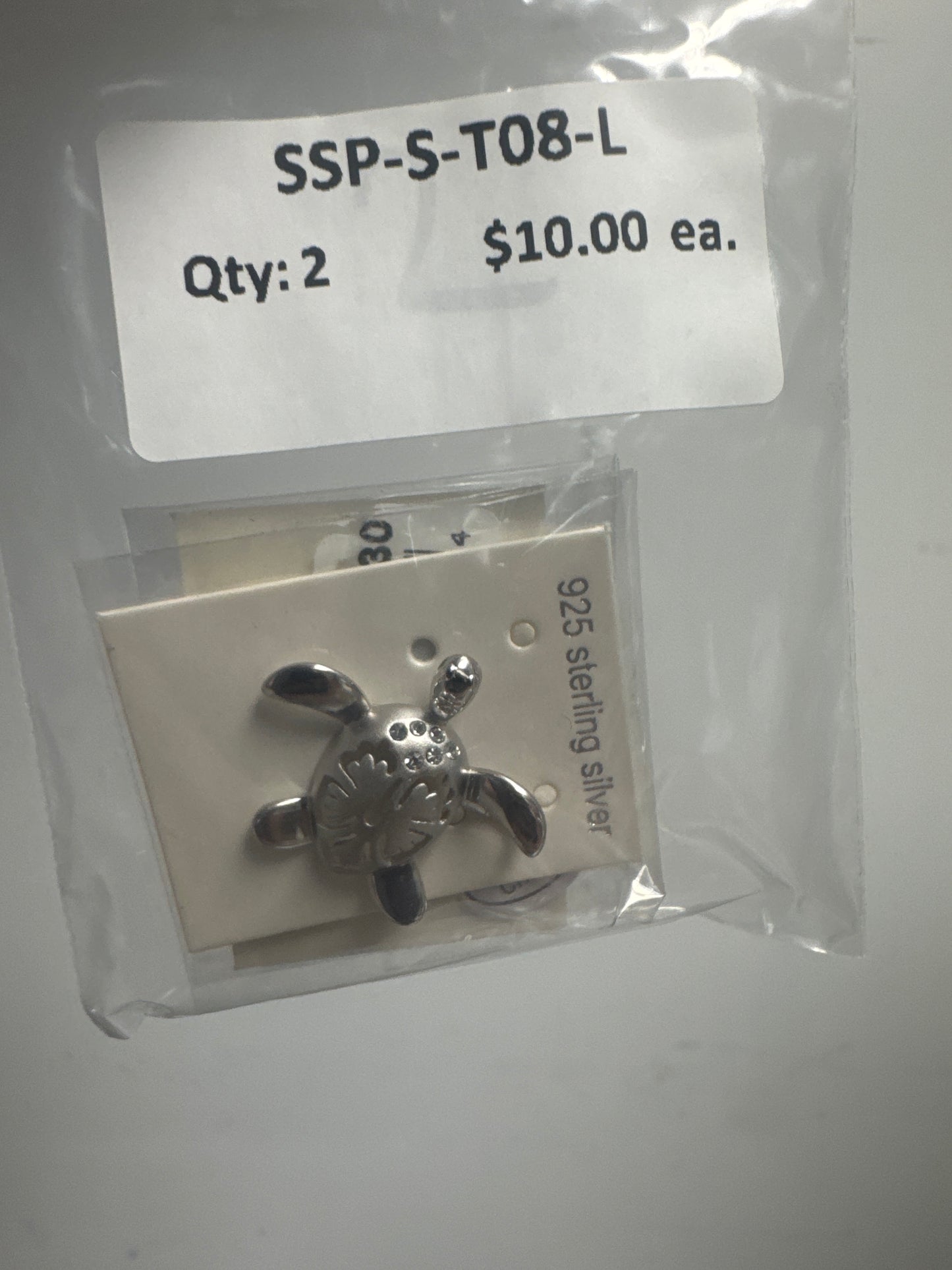 SS925 Silver Pendant - CZ Hibiscus Turtle (Large)