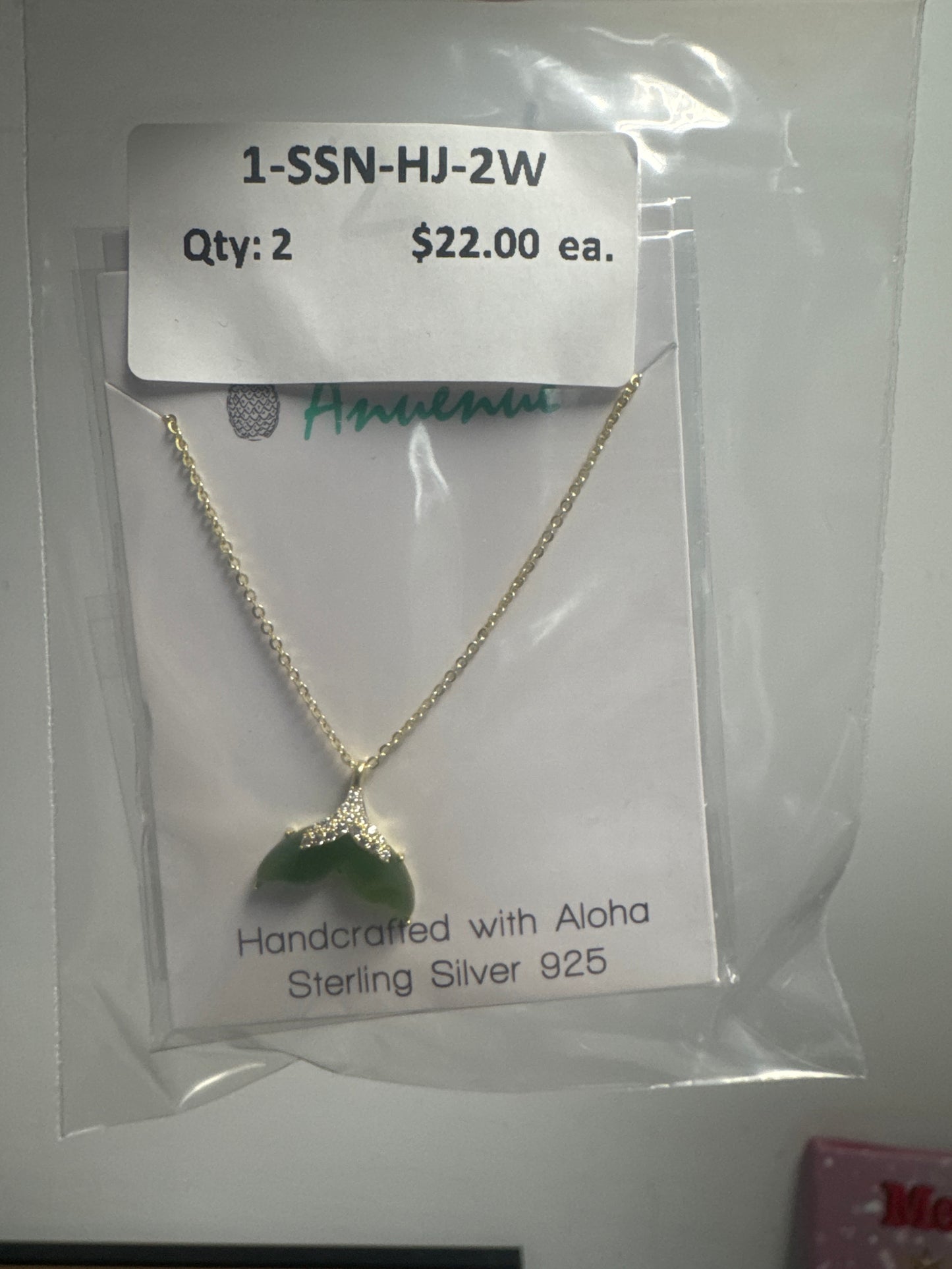 SS925 Hetian Jade CZ Necklace - 2 Whale Tail