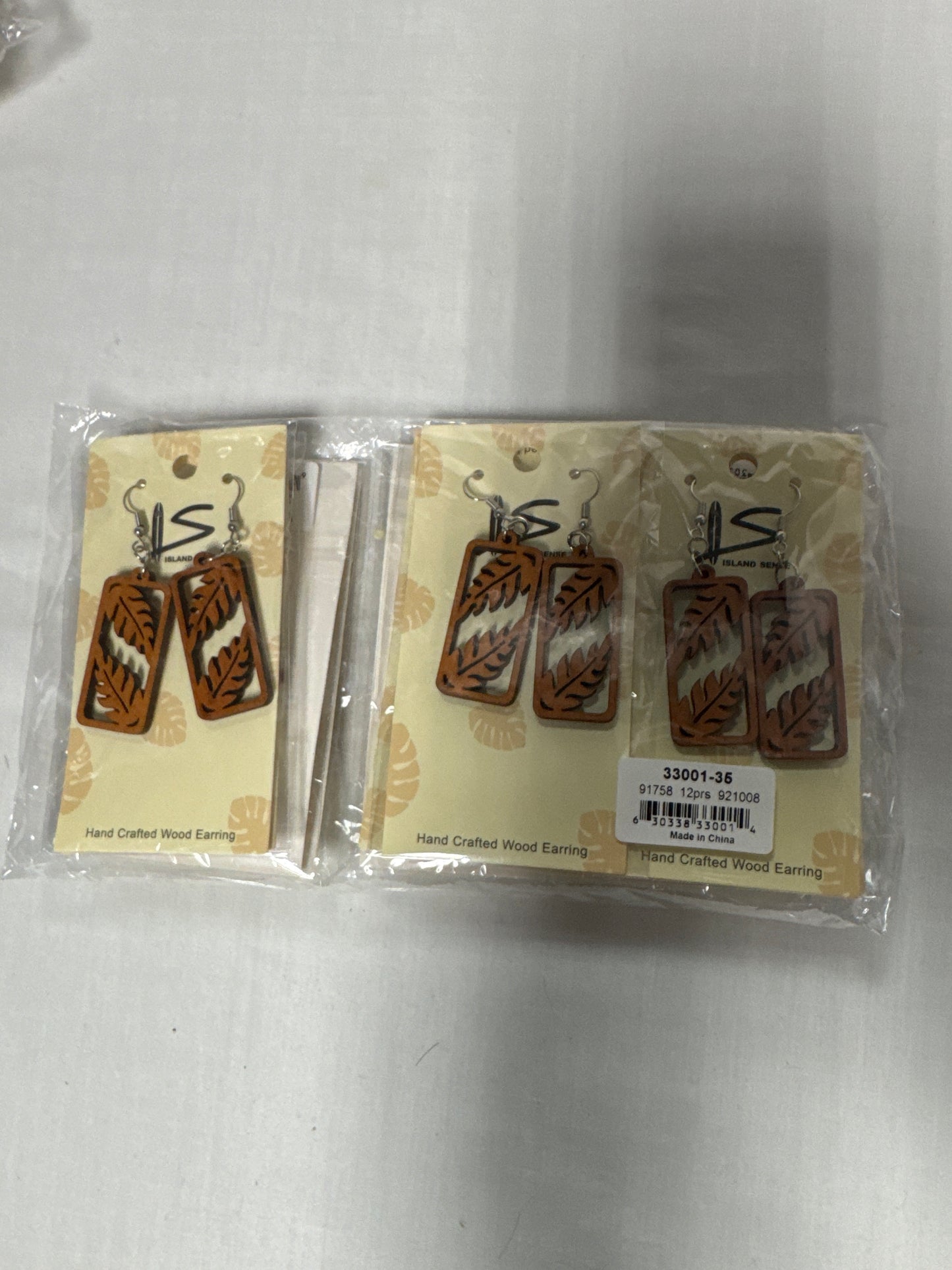 Wood Carved leaf in Rectangle Dangle Earrings