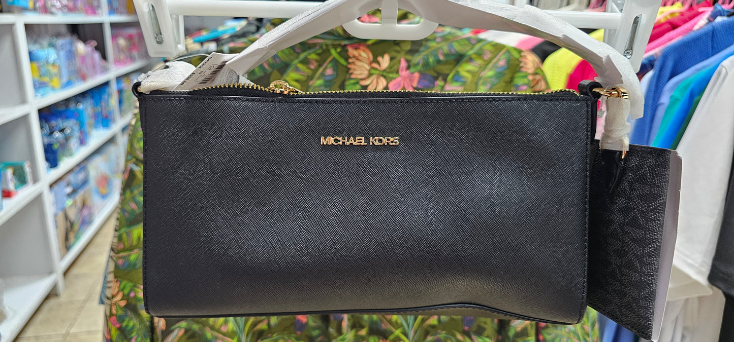 Michael Kors Vincent 35f4g2vc6L black md pouchett w/attach leather