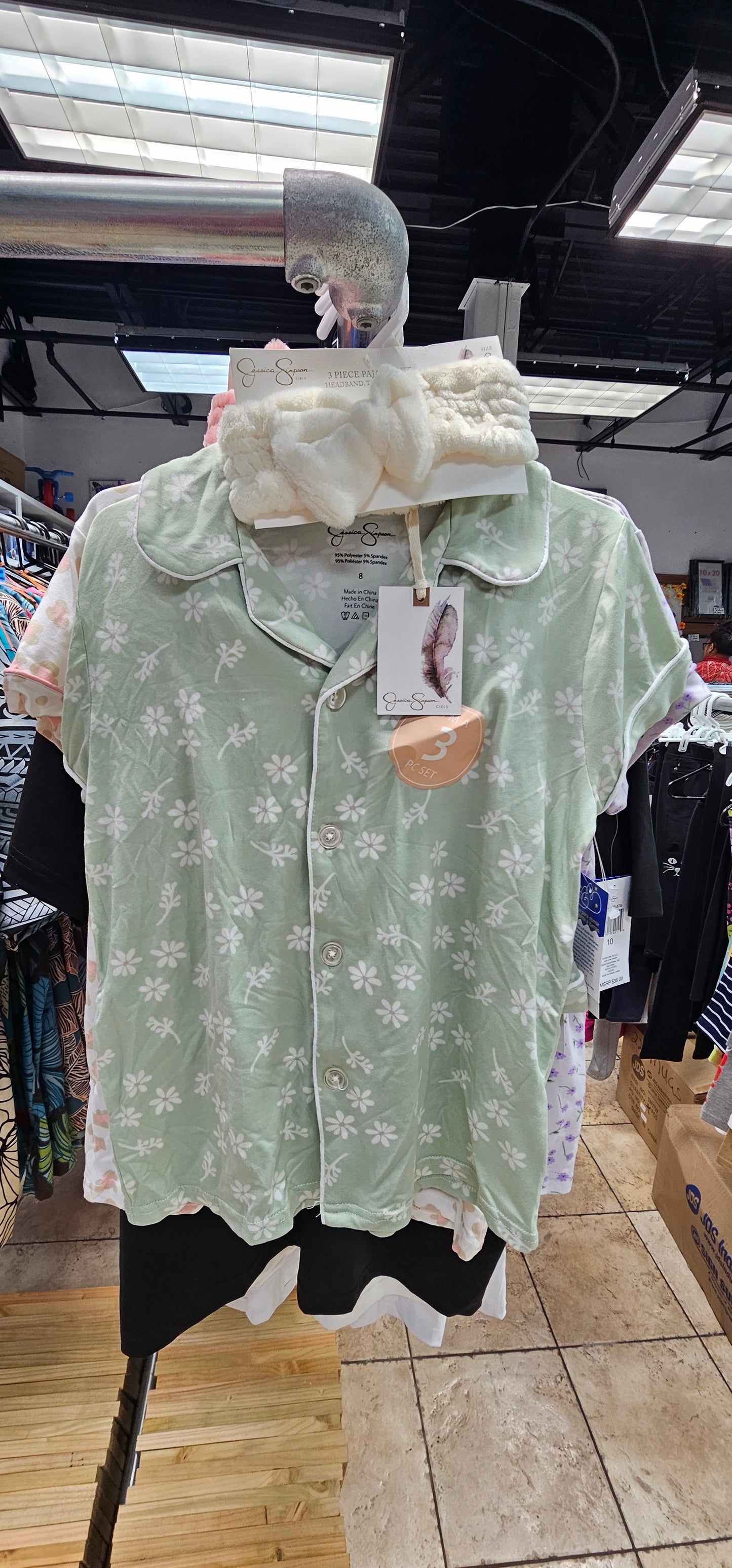 rs jessica simpson 3 piece set, purple green and pink girls sleepwear