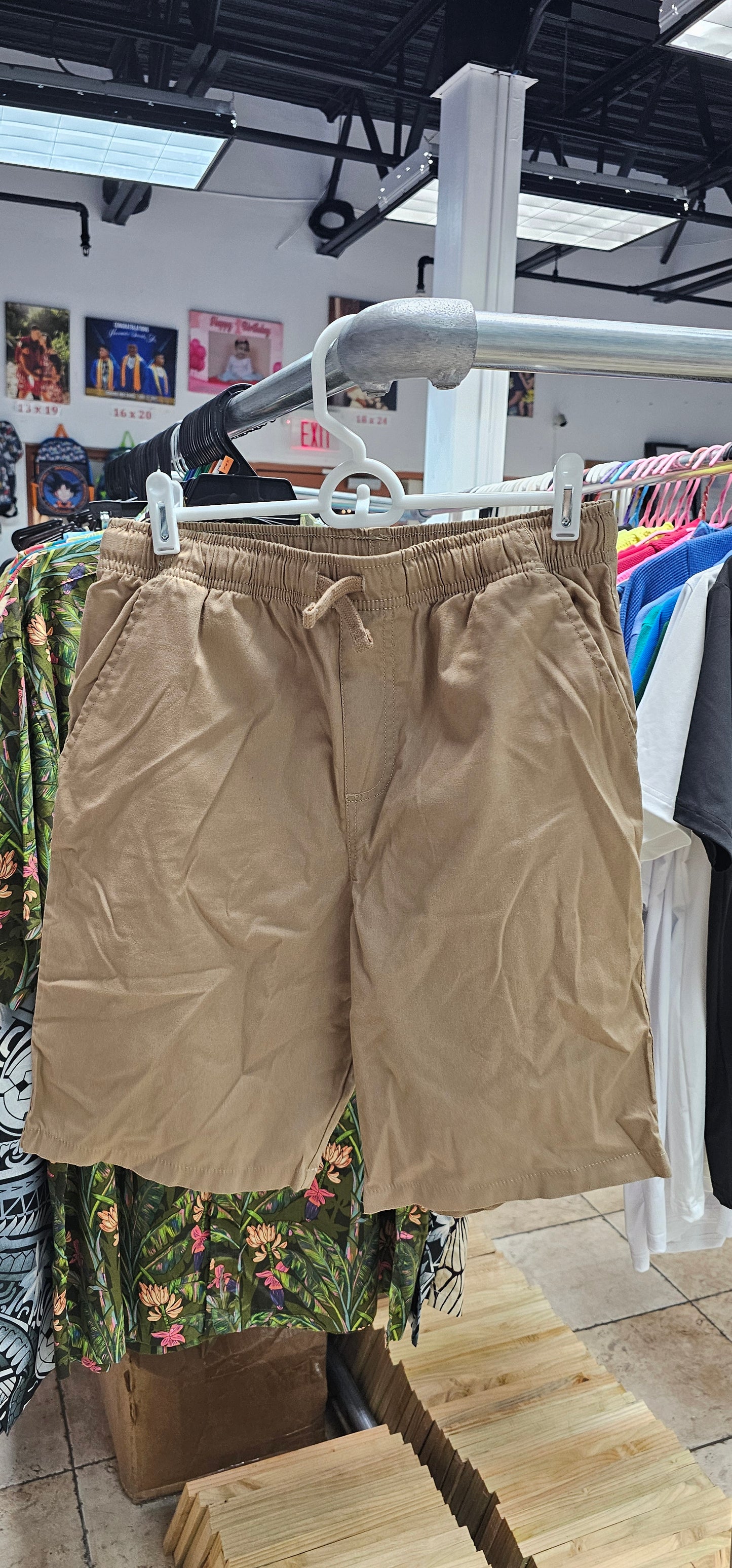 WM Wonder Nation Boys Pants blue green and camel WN PULL ON SHORT