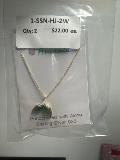 SS925 Hetian Jade CZ Necklace - 2 Whale Tail
