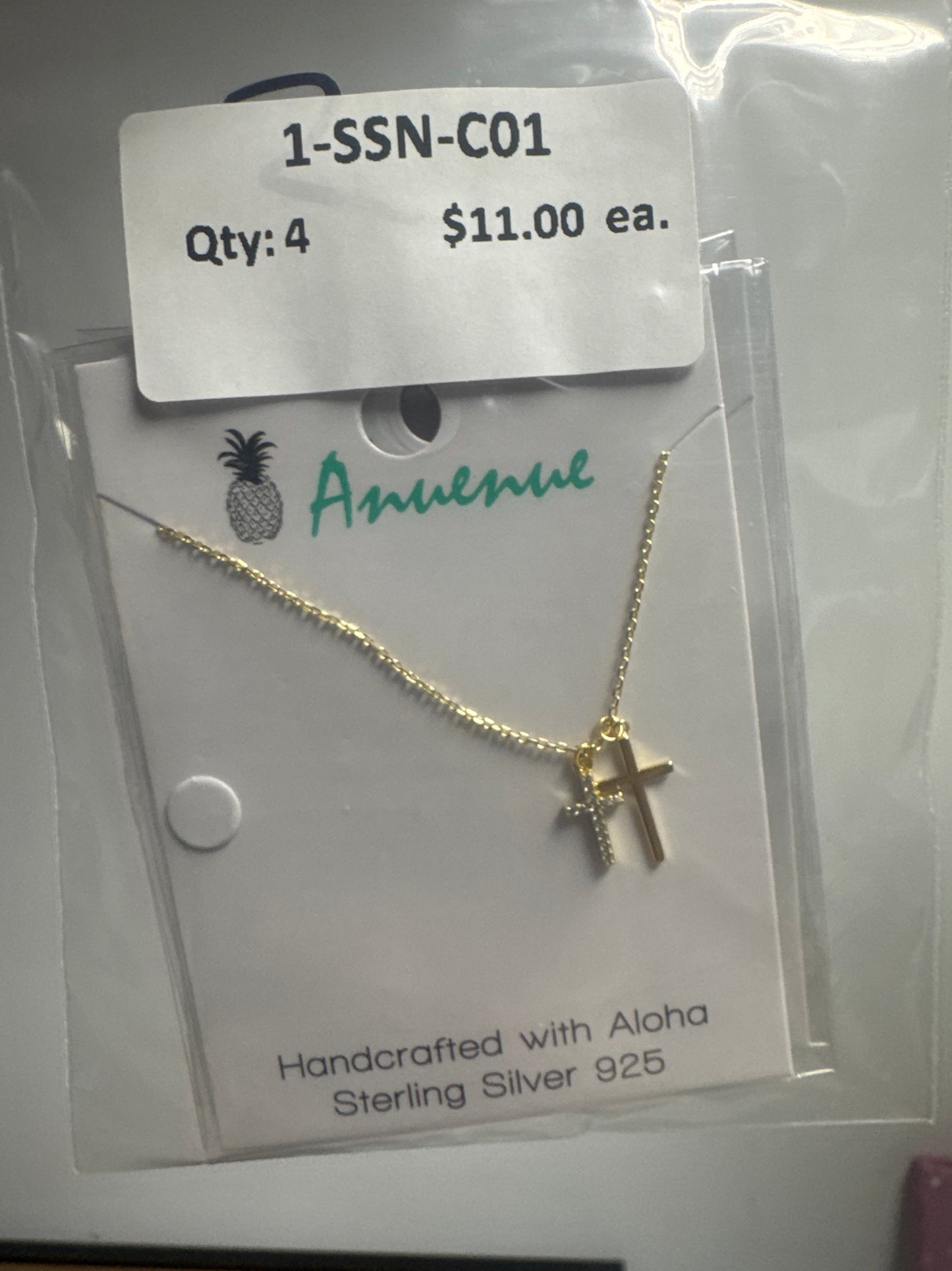 SS925 CZ Necklace - 2 Cross