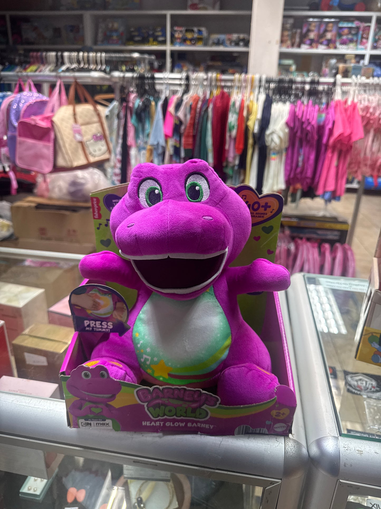 HYG91 BARNEY HEART-GLOW PLUSH