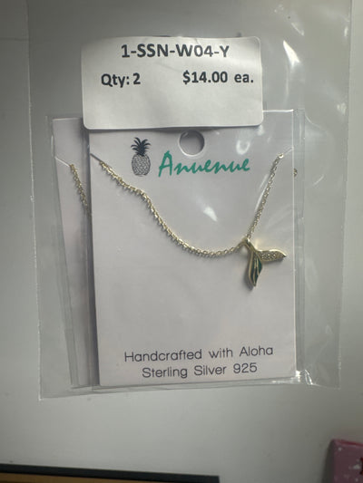 SS925 CZ Necklace - Green Enamel CZ Whale Tail (Yellow)