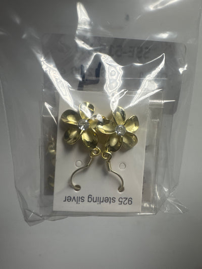 SS925 Silver Hook Earrings - 15mm Flower (Gold)