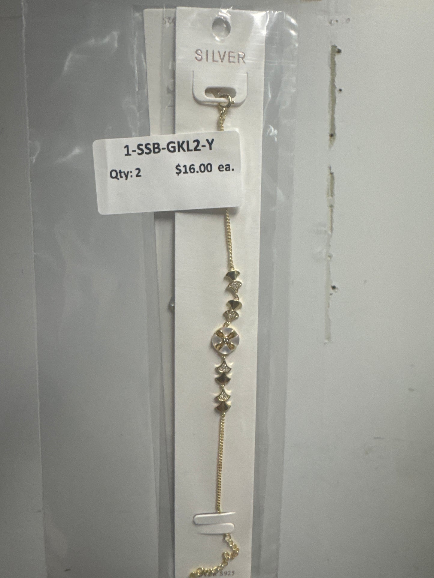 SS925 CZ Bracelet - 8 Ginkgo Leaves (Yellow)