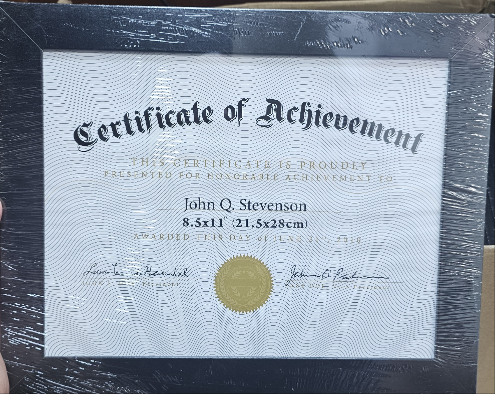 Certificate Frame 8.5x11 brown and black