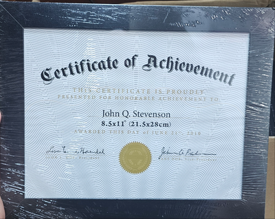 Certificate Frame 8.5x11 brown and black