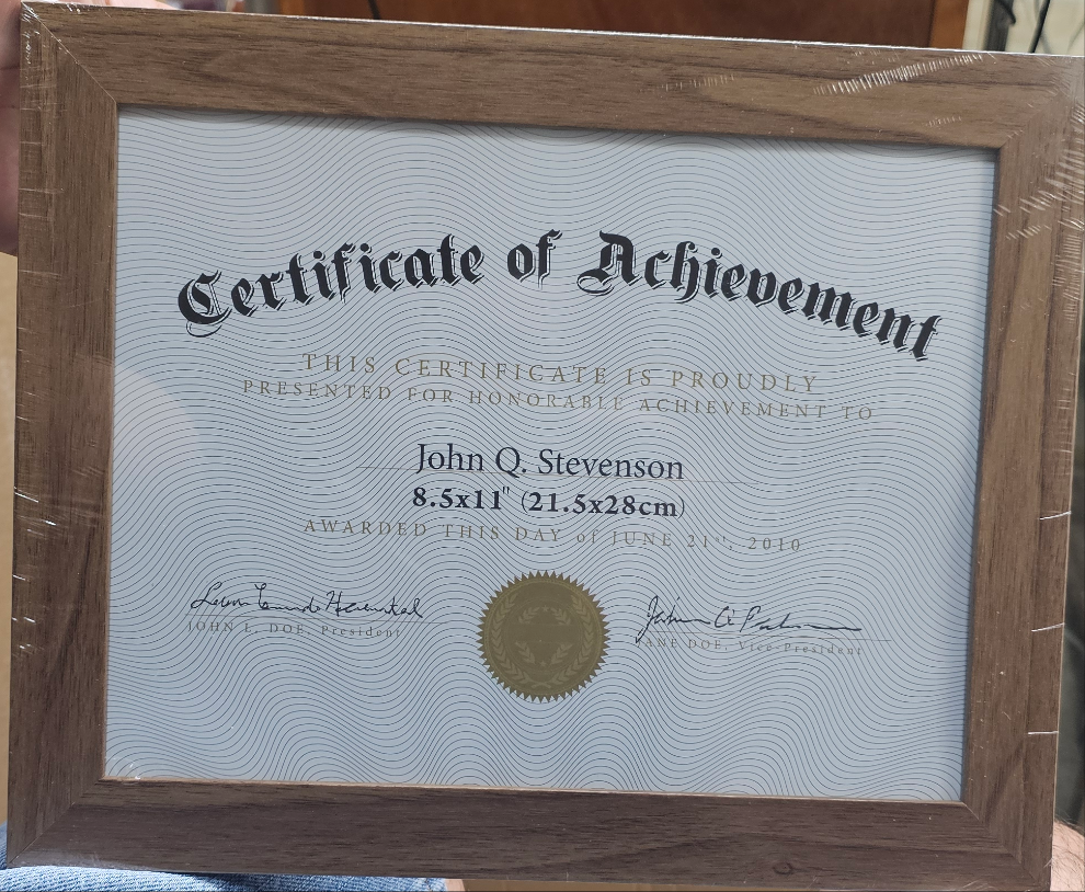 Certificate Frame 8.5x11 brown and black