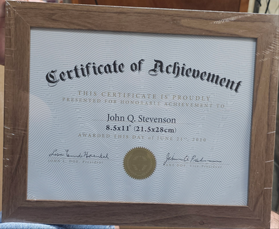 Certificate Frame 8.5x11 brown and black