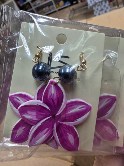 Fuchsia plumeria acrylic dangle earrings
