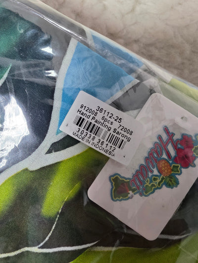 Black hand-painted Hawaiian tropical flowers sarong