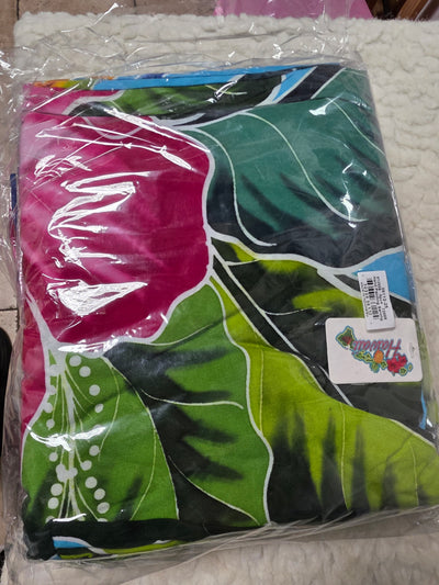 Black hand-painted Hawaiian tropical flowers sarong