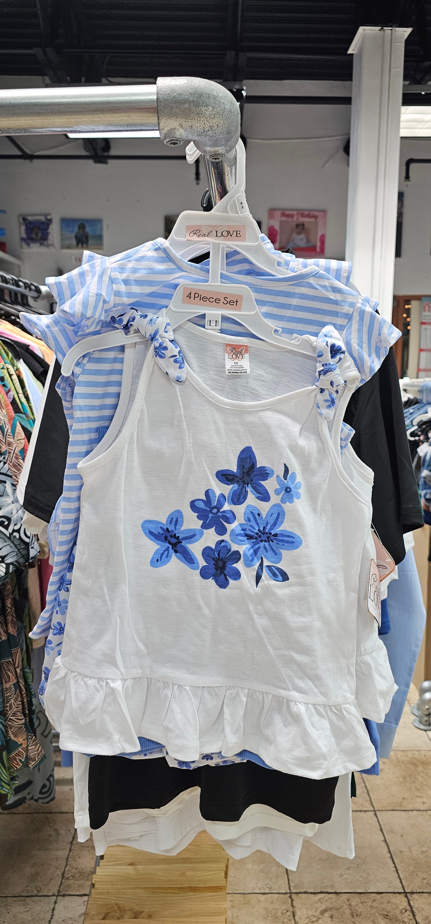 rs real love size 6x, size 5-6 and size 5-6 4 piece set blue and white