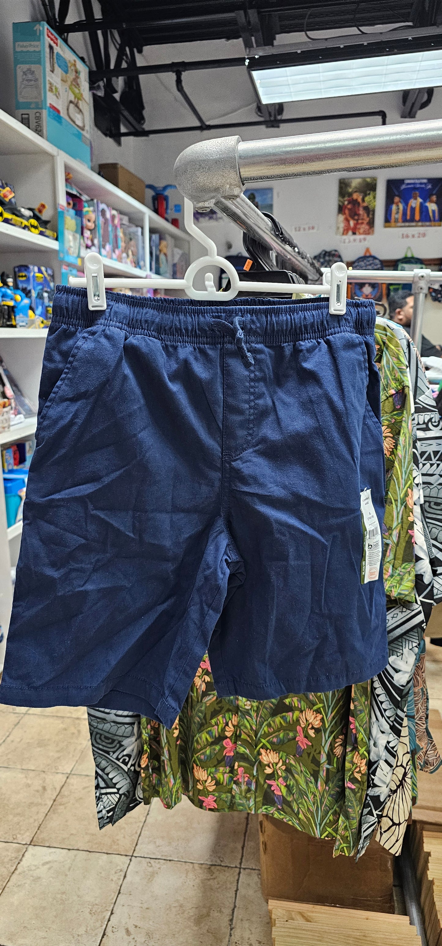 WM Wonder Nation Boys Pants blue green and camel WN PULL ON SHORT