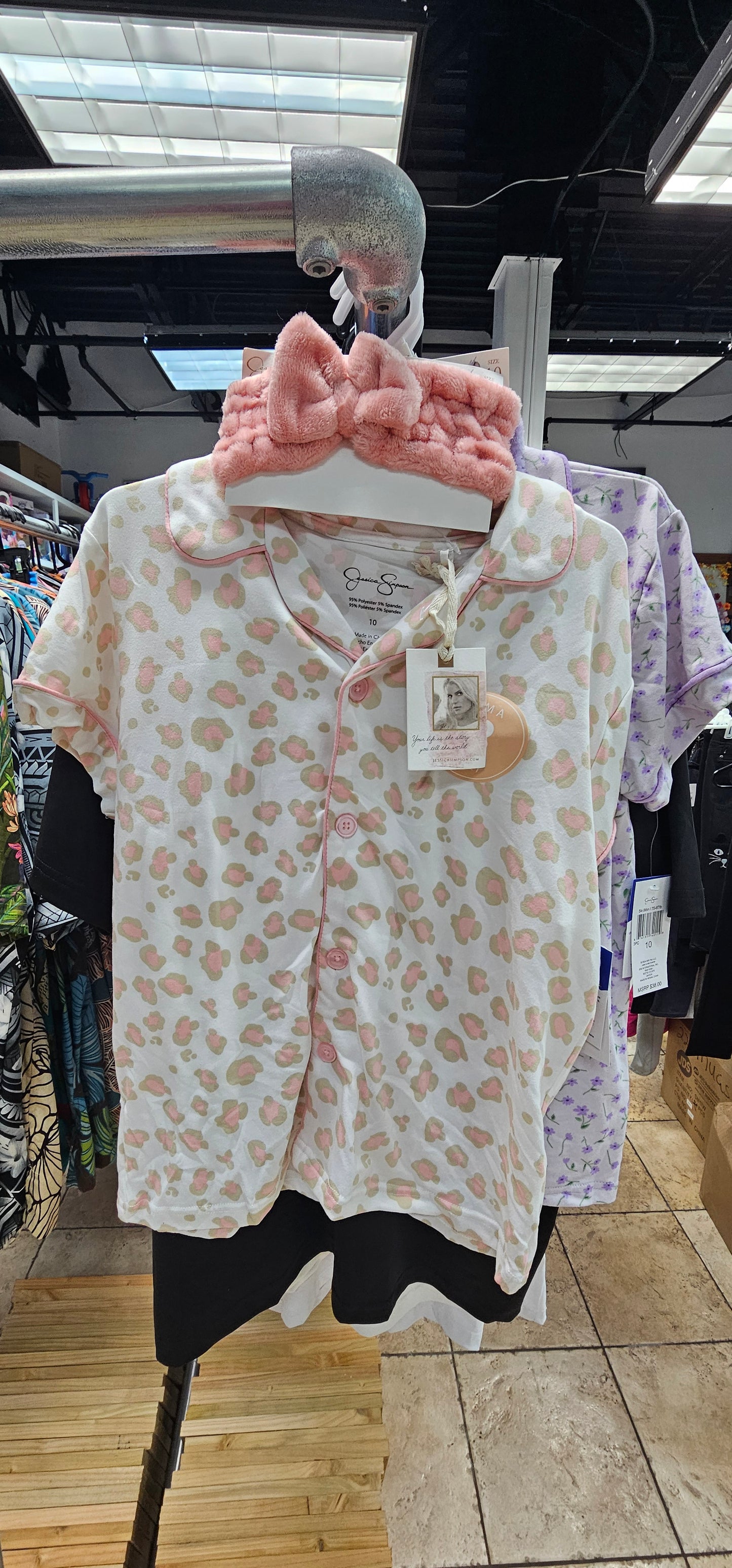 rs jessica simpson 3 piece set, purple green and pink girls sleepwear